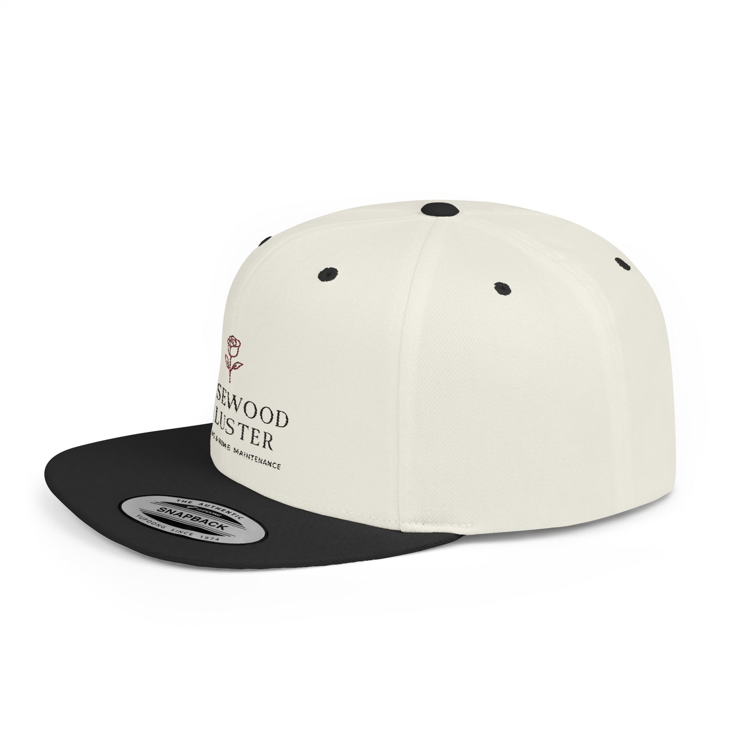 Snapback Hat — Rosewood & Luster Minimal Floral Logo Flat Bill